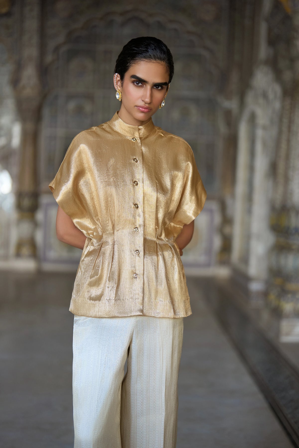 Benares Brocade Structured Top
