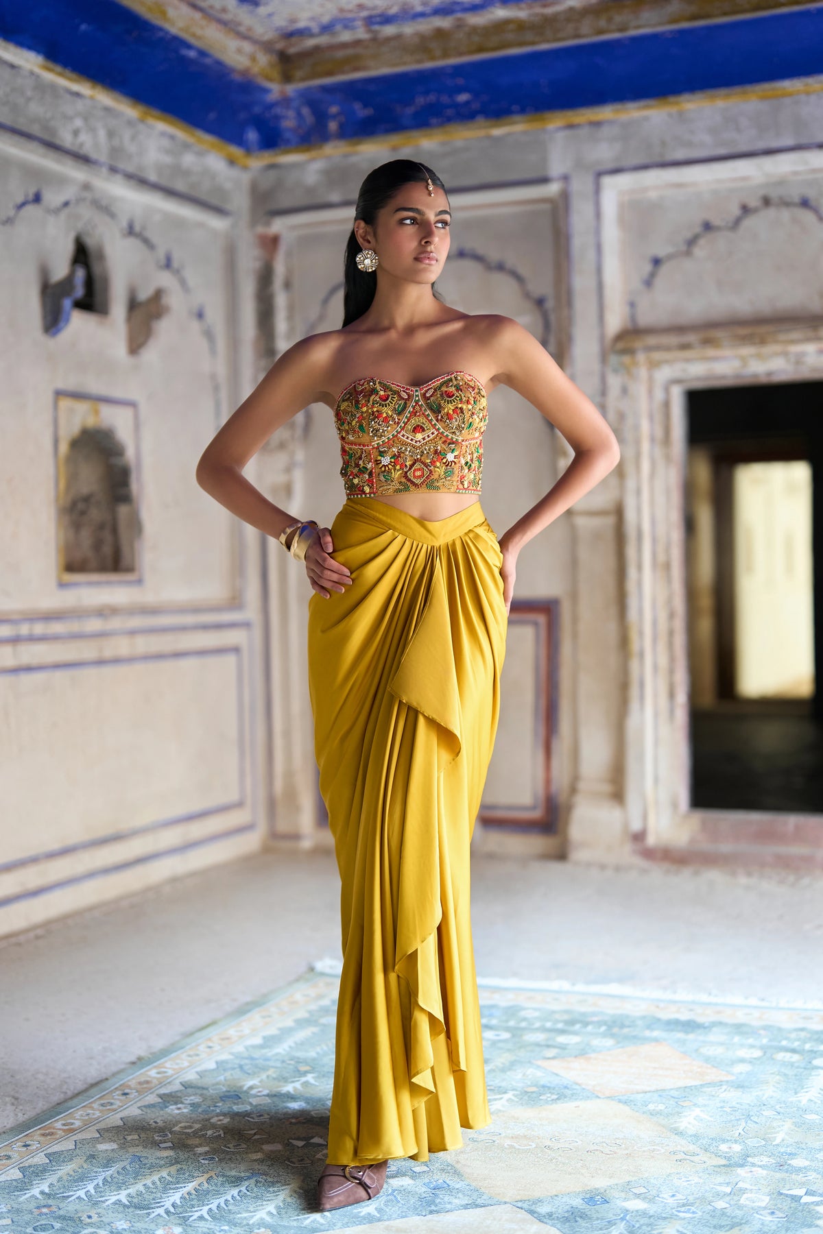 Metallic Sequin & Thread Embroidered Bandeau Top