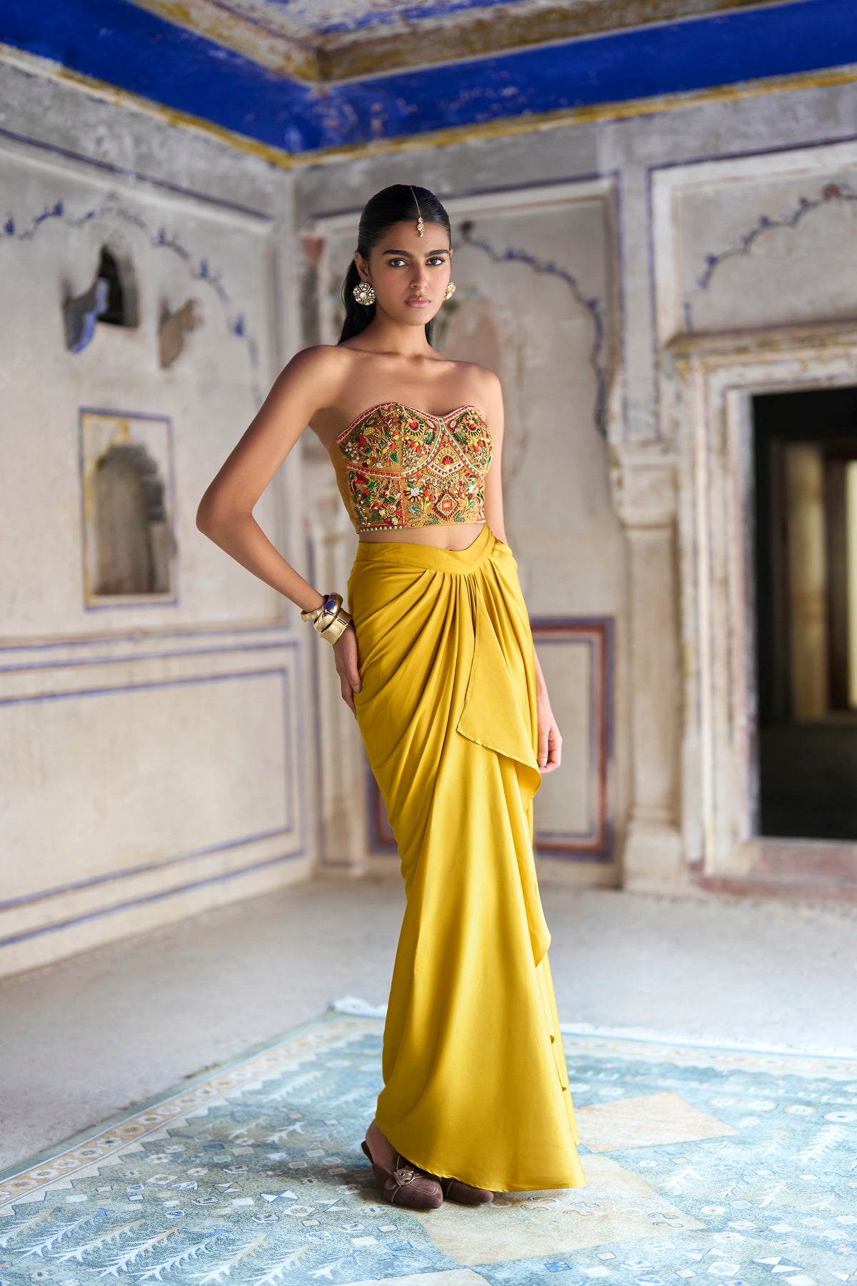 Metallic Sequin & Thread Embroidered Bandeau Top
