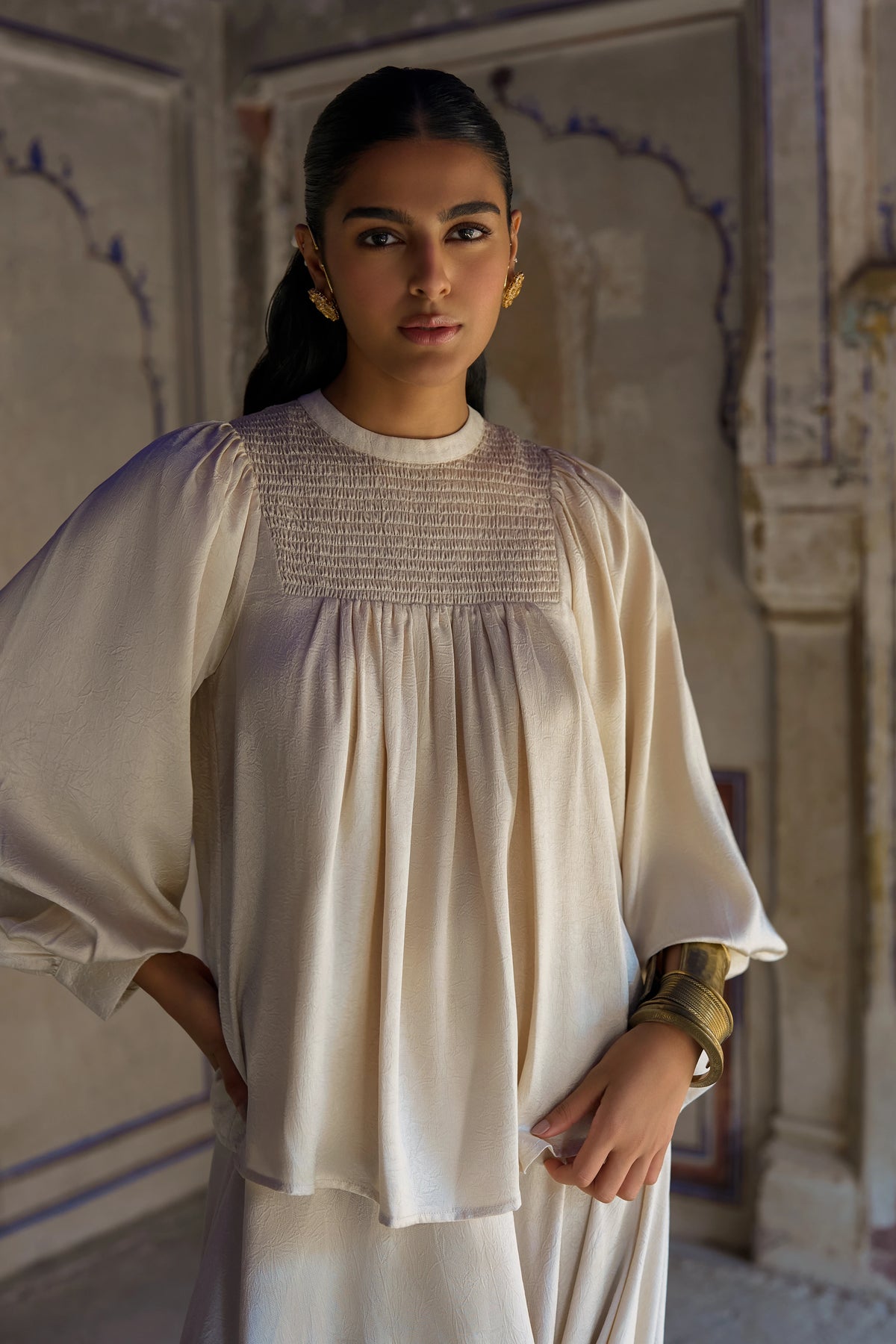 Smocked Balloon Sleeve Top