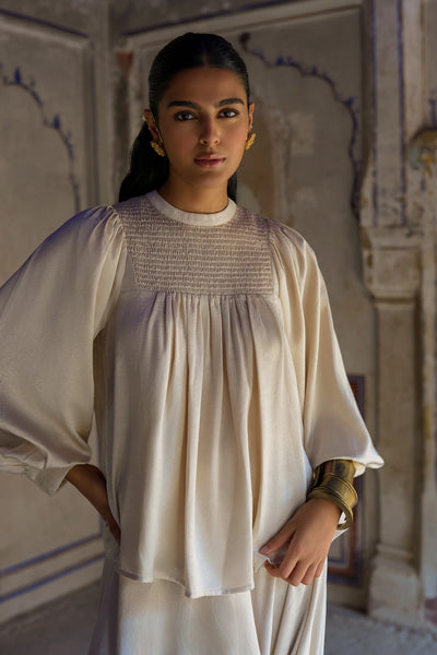 Smocked Balloon Sleeve Top