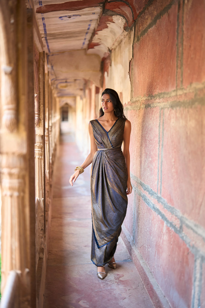 BENARES BROCADE SARI GOWN dash and dot