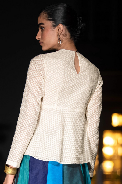 EMBROIDERED PATTERNED PEPLUM TOP
