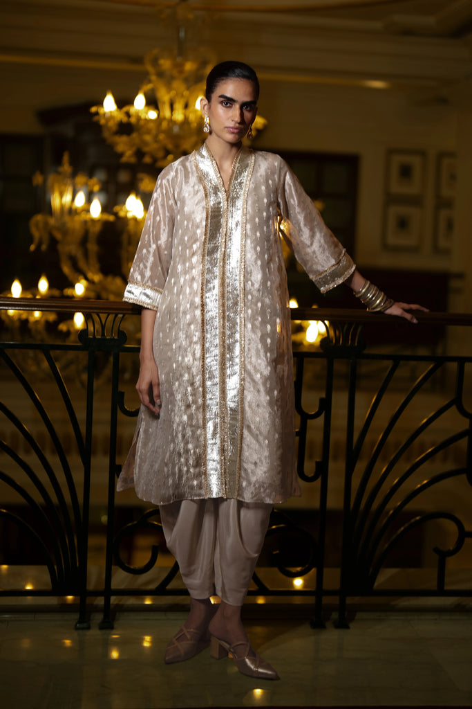 BENARES TISSUE LONGLINE TOP & DRAPED DHOTI PANT dash and dot