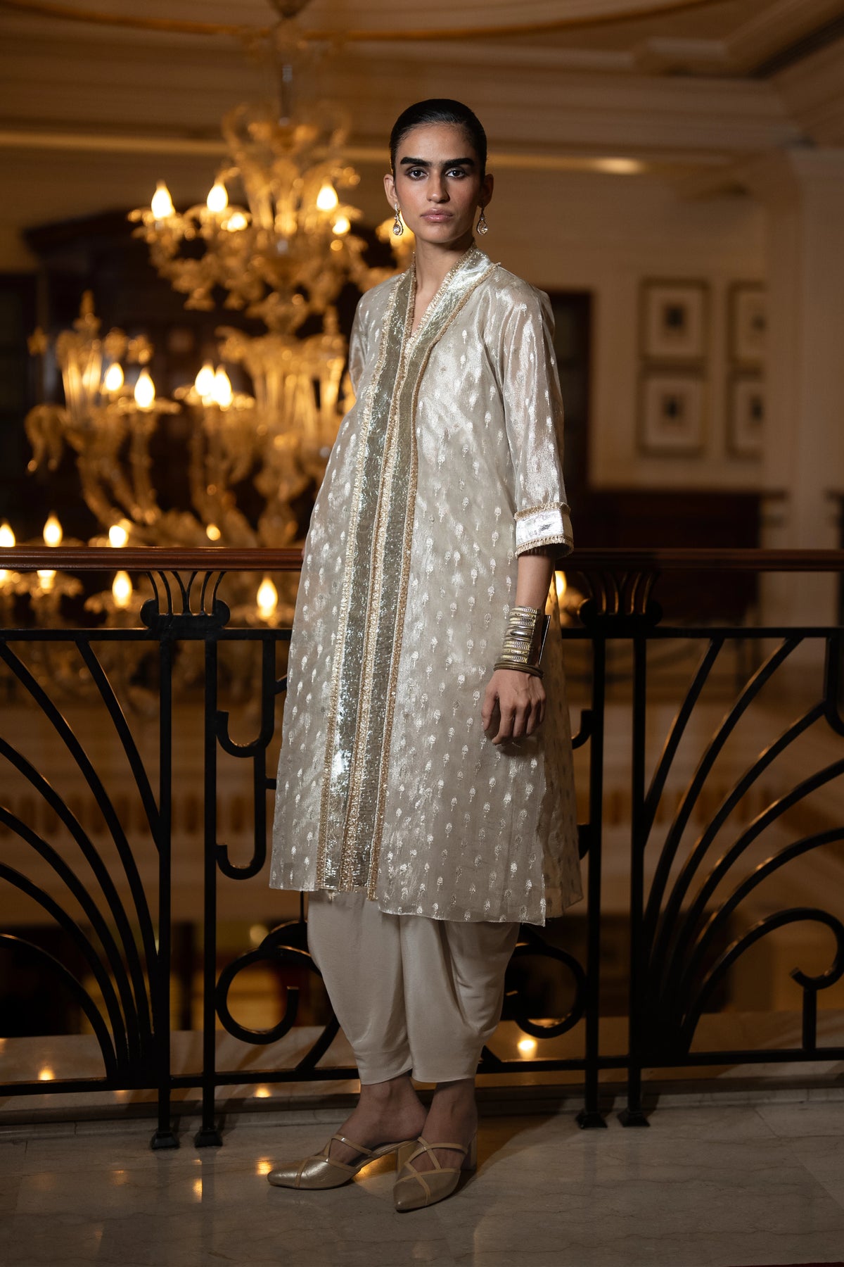 BENARES TISSUE LONGLINE TOP & DRAPED DHOTI PANT