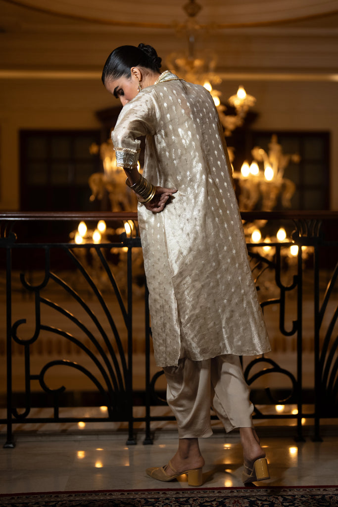 BENARES TISSUE LONGLINE TOP & DRAPED DHOTI PANT dash and dot