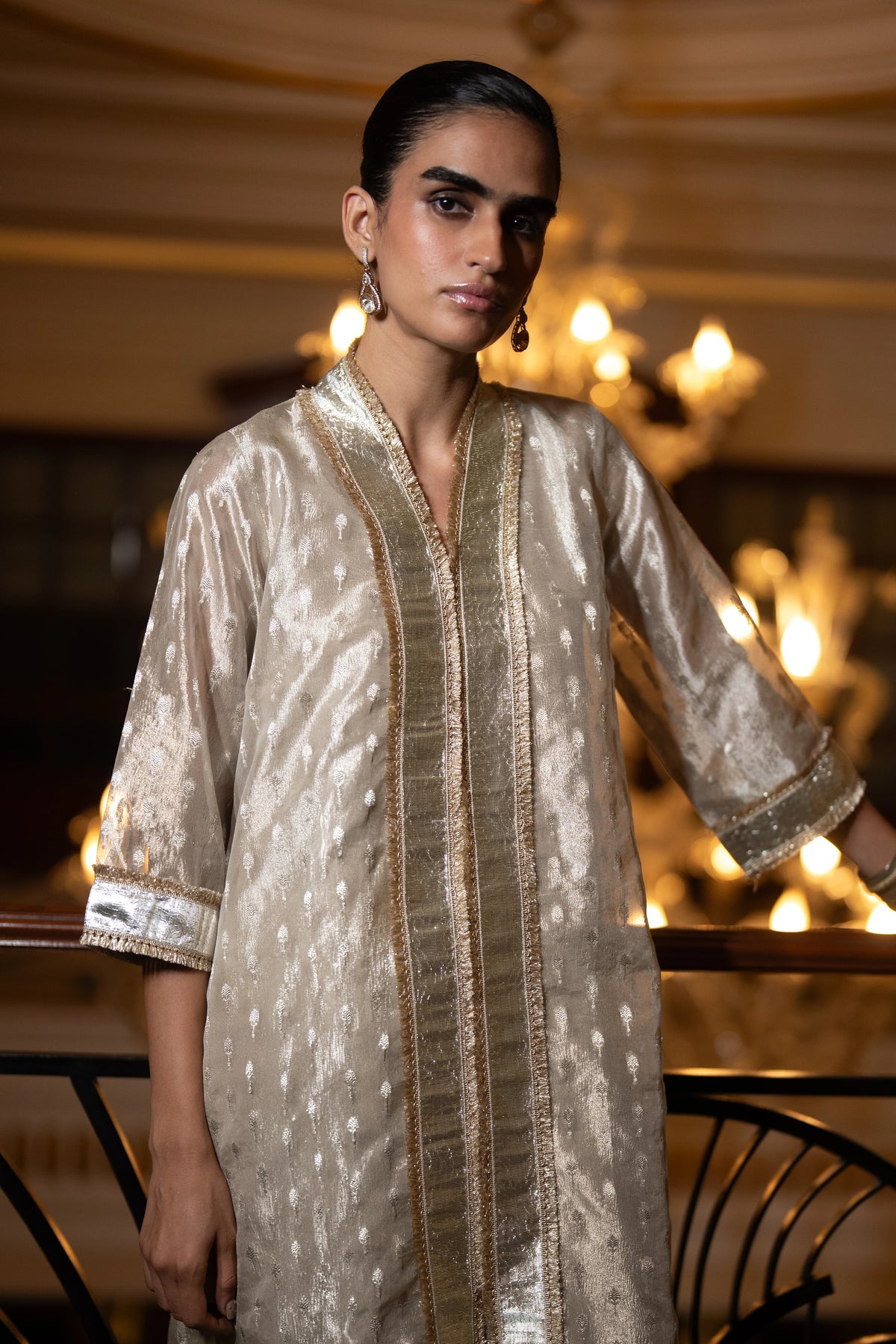 BENARES TISSUE LONGLINE TOP & DRAPED DHOTI PANT