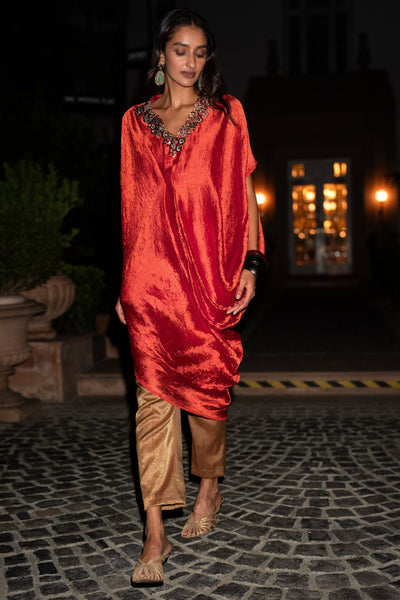 EMBROIDERED ASYMMETRIC KAFTAN TOP
