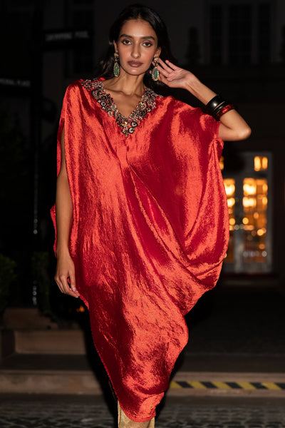 EMBROIDERED ASYMMETRIC KAFTAN TOP
