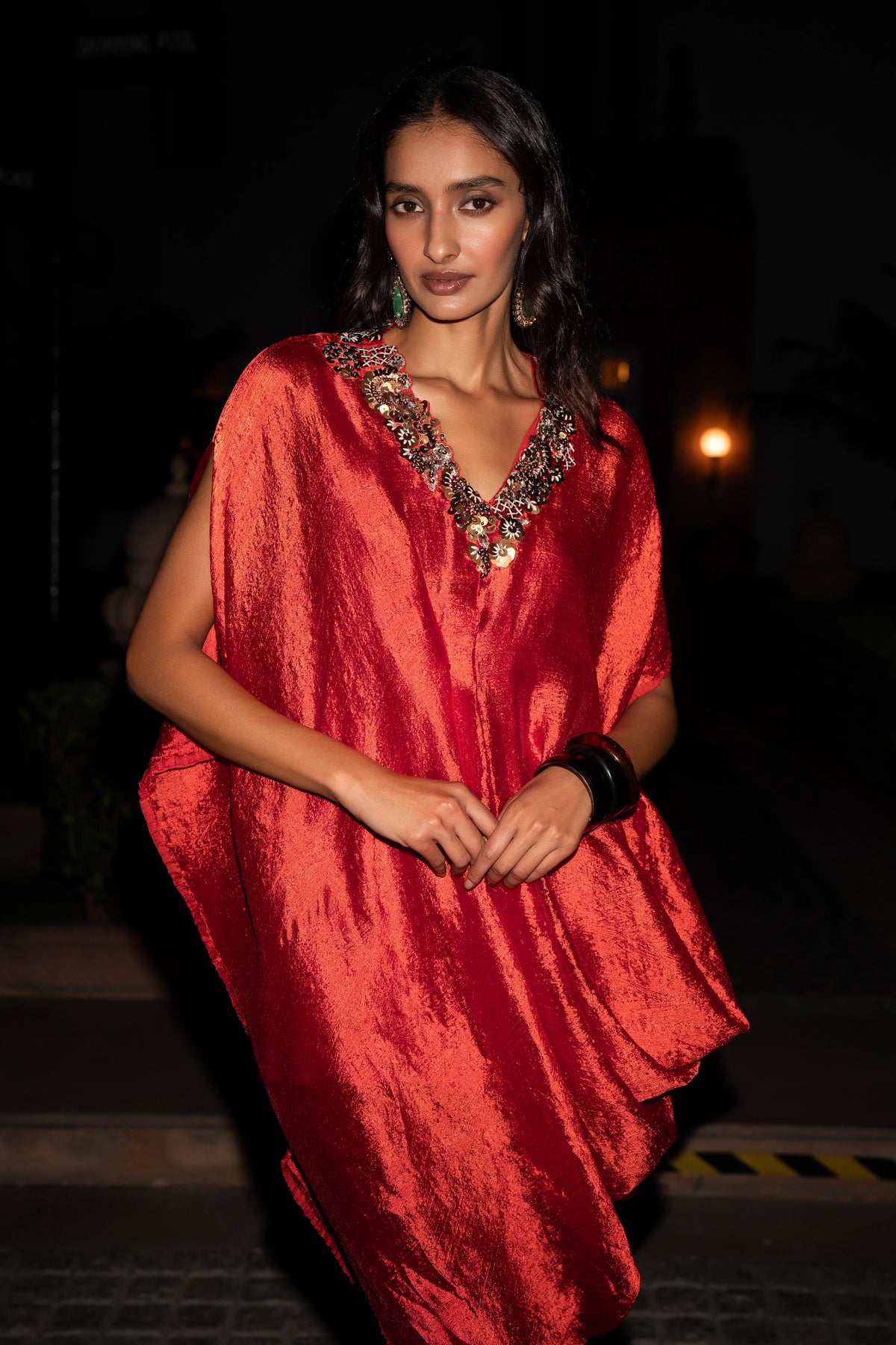 EMBROIDERED ASYMMETRIC KAFTAN TOP