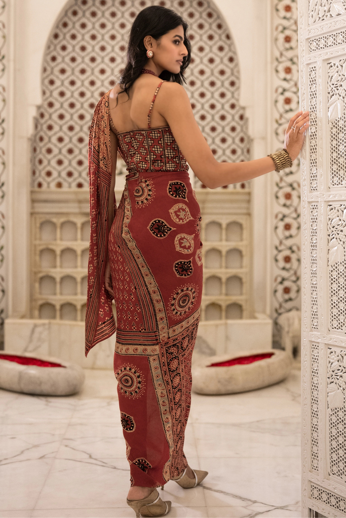 AJRAKH PRINT CORSET & SARI DRAPE SKIRT dash and dot