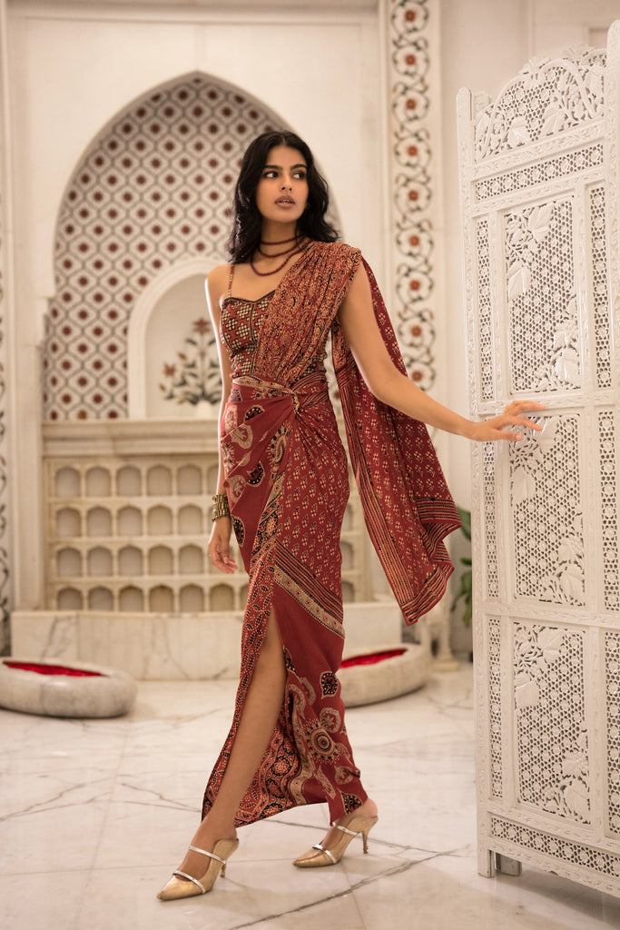 AJRAKH PRINT SARI DRAPE SKIRT dash and dot