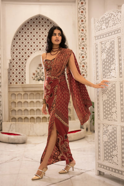 AJRAKH PRINT SARI DRAPE SKIRT