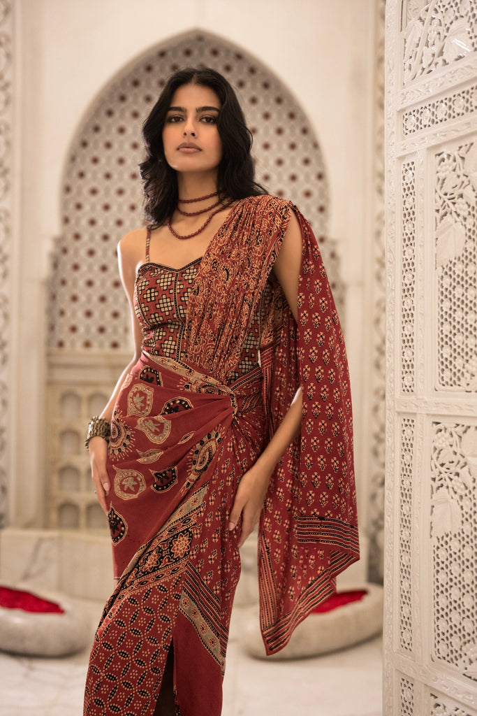 AJRAKH PRINT SARI DRAPE SKIRT dash and dot