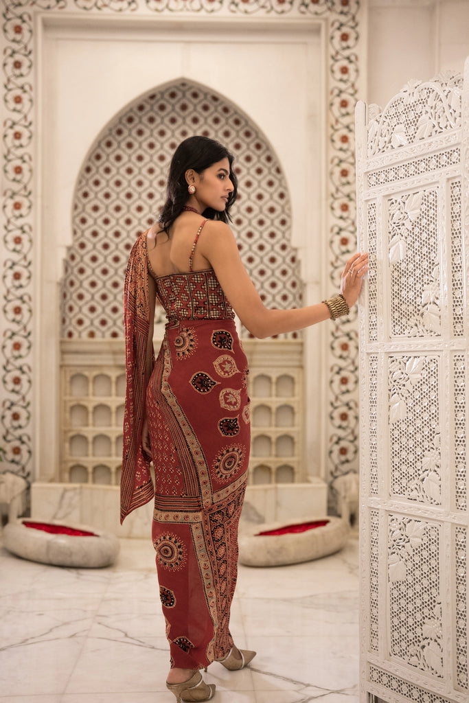 AJRAKH PRINT SARI DRAPE SKIRT dash and dot