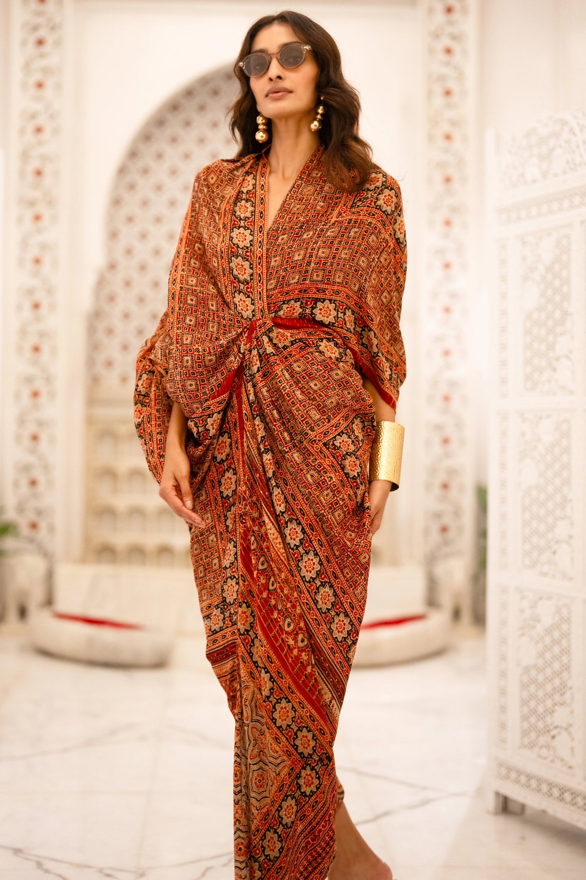 AJRAKH PRINT DRAPED KAFTAN