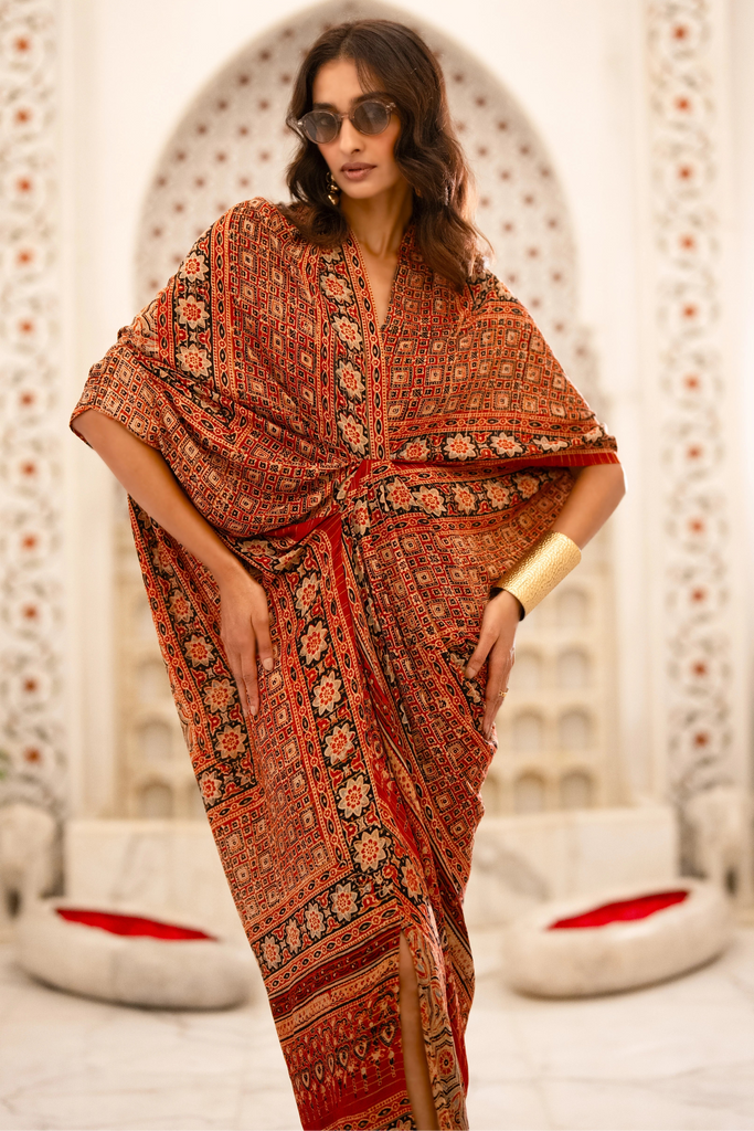 AJRAKH PRINT DRAPED KAFTAN dash and dot