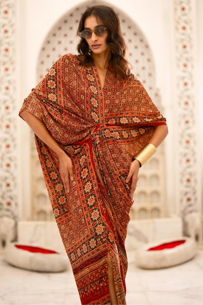 AJRAKH PRINT DRAPED KAFTAN