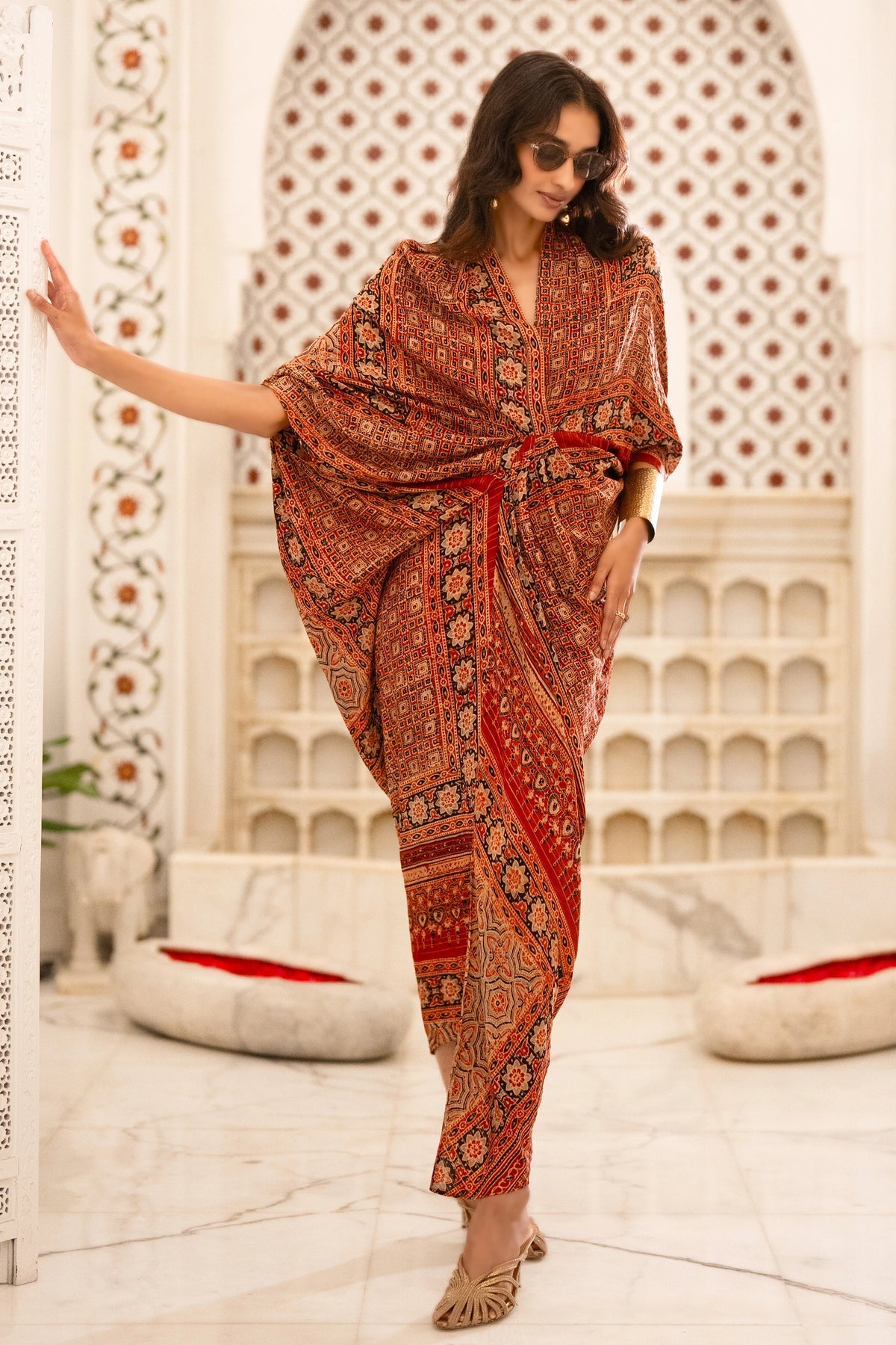 AJRAKH PRINT DRAPED KAFTAN