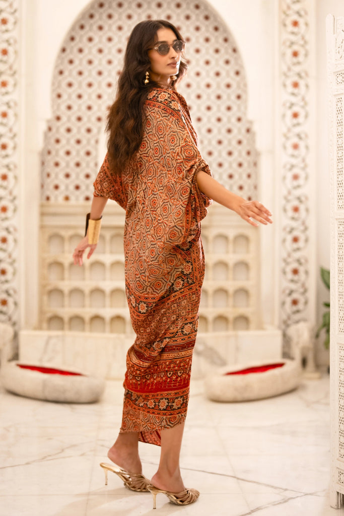 AJRAKH PRINT DRAPED KAFTAN dash and dot