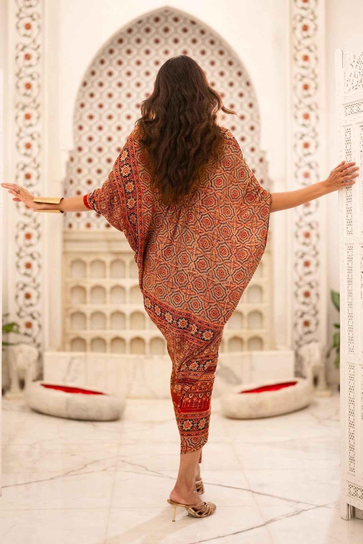 AJRAKH PRINT DRAPED KAFTAN