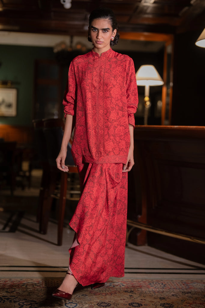 TONAL FLORAL PRINTED TOP & DRAPE SKIRT SET dash and dot