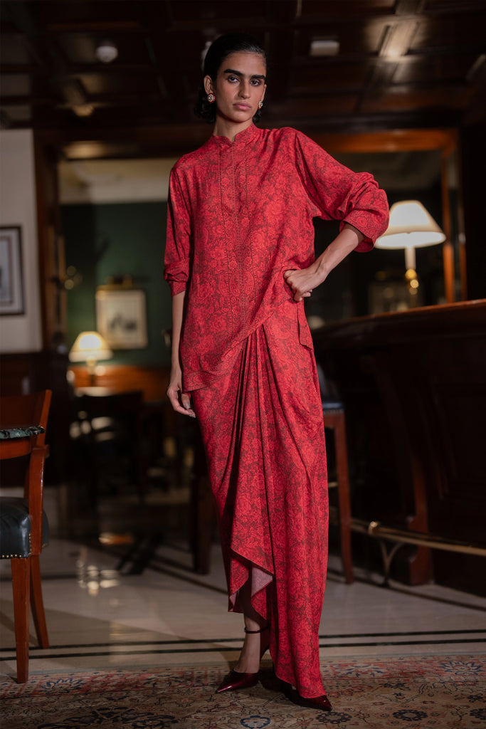 TONAL FLORAL PRINTED TOP & DRAPE SKIRT SET dash and dot
