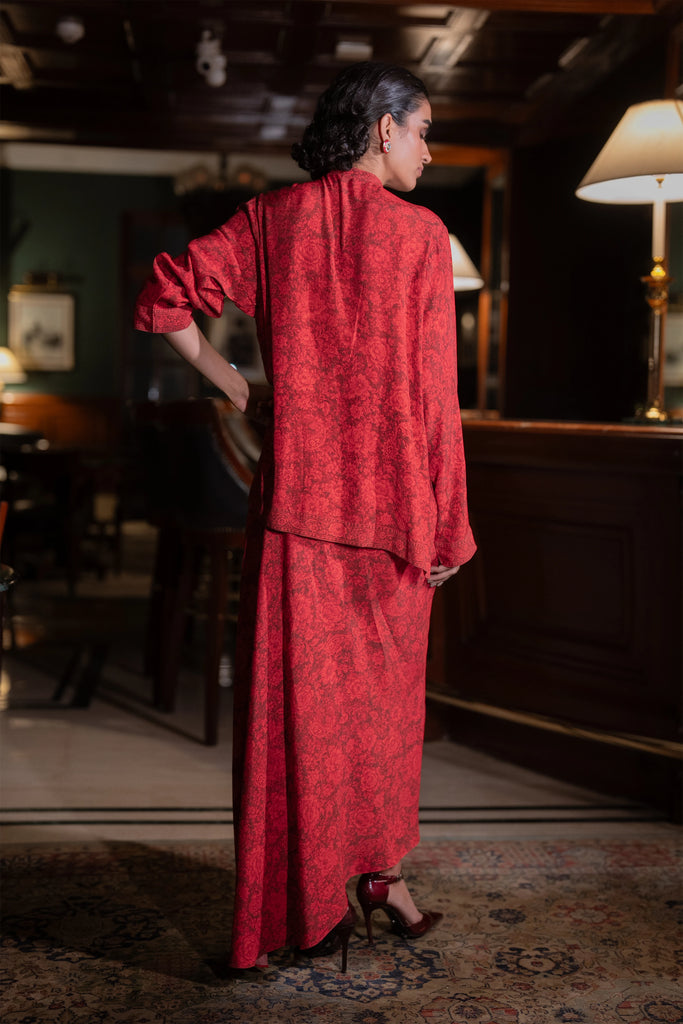 TONAL FLORAL PRINTED TOP & DRAPE SKIRT SET dash and dot