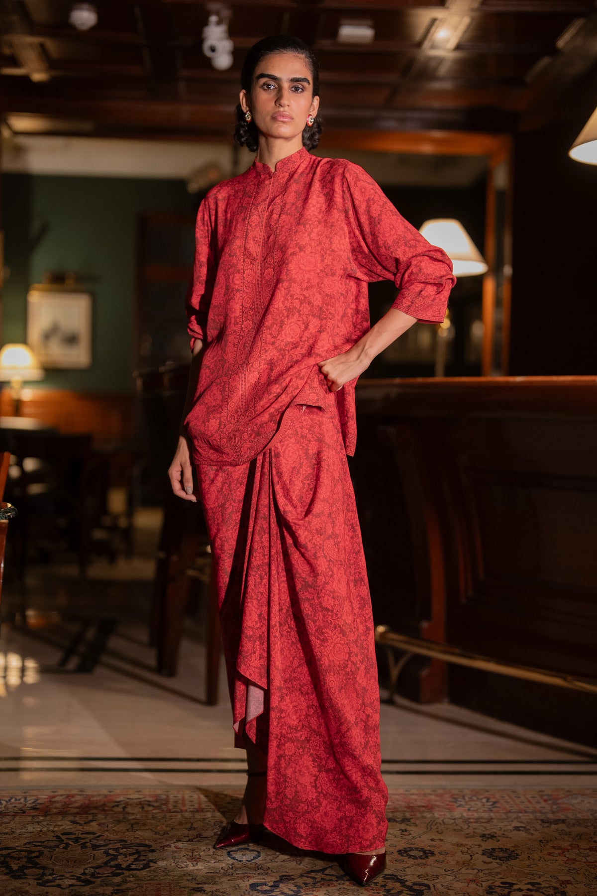 TONAL FLORAL PRINTED DRAPE SKIRT