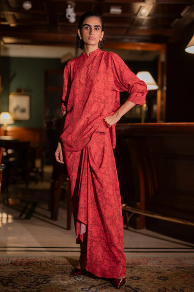 TONAL FLORAL PRINTED DRAPE SKIRT