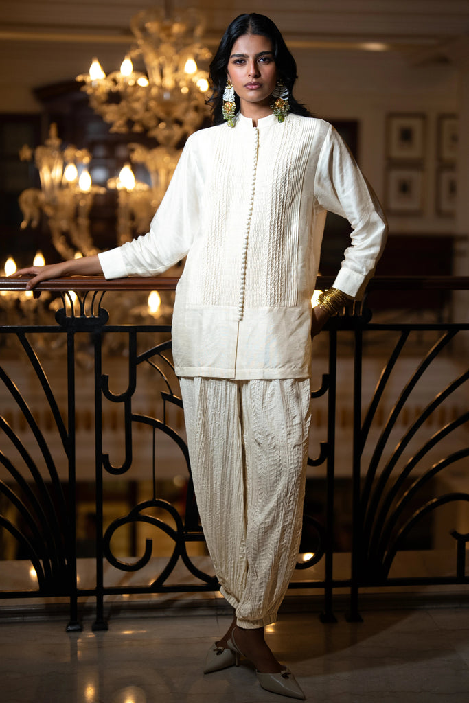 TEXTURED PINTUCK SHIRT & CRUSHED CRINKLED PANT dash and dot