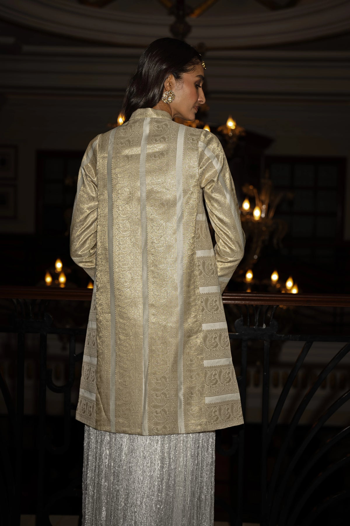 BENARES SILK BROCADE LONGLINE JACKET