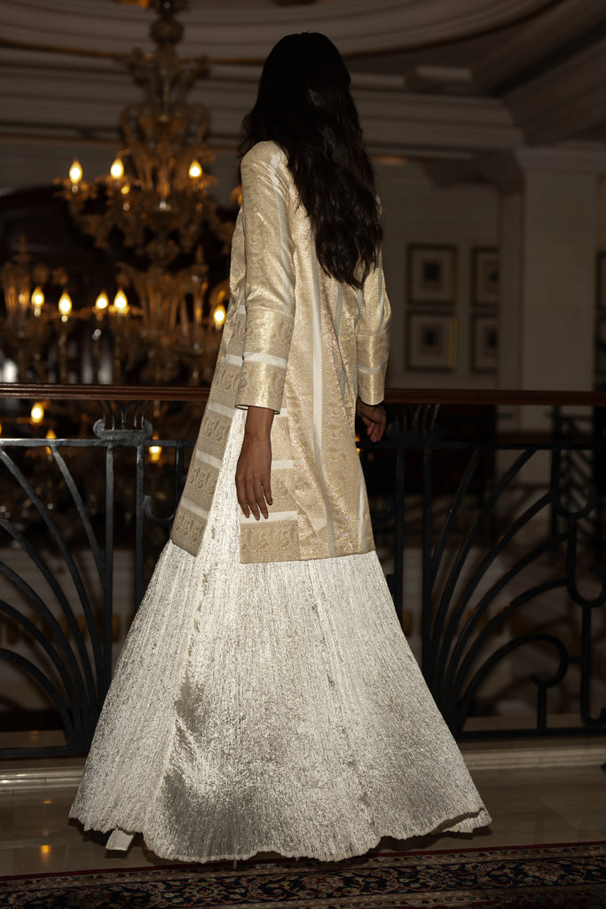 BENARES SILK BROCADE LONGLINE JACKET dash and dot