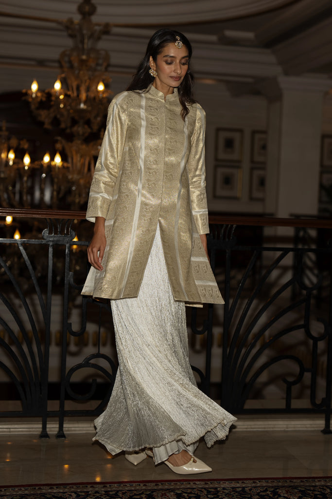 BENARES SILK BROCADE LONGLINE JACKET dash and dot