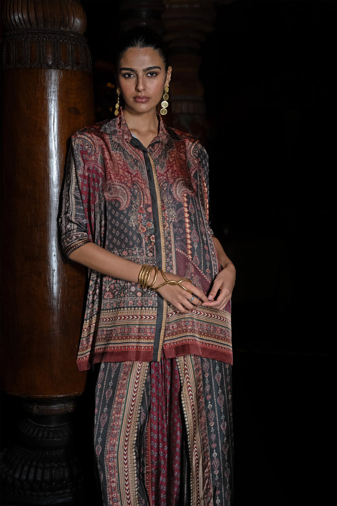BOXY PRINTED SHIRT & PLACEMENT PRINT COWL PANT dash and dot