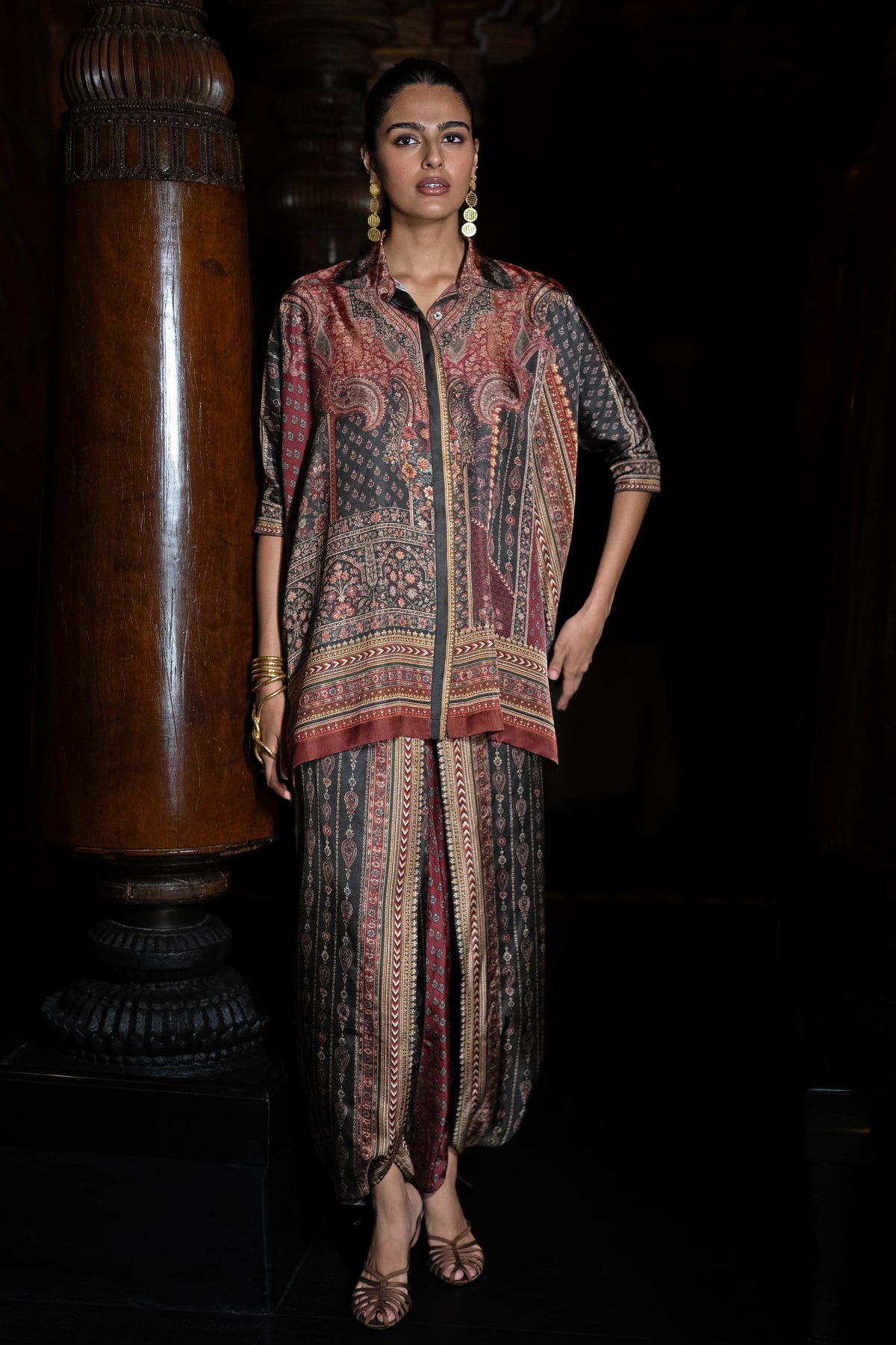 PLACEMENT PRINT COWL PANT