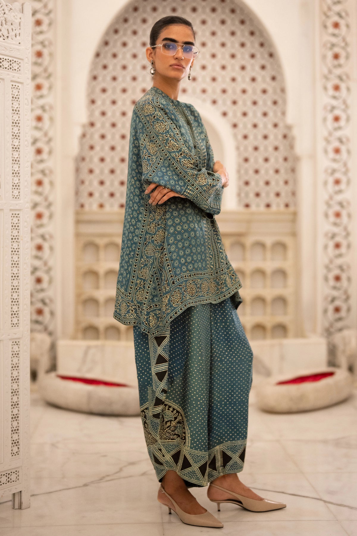 AJRAKH PRINT RELAXED FIT SHIRT & WIDE-LEGGED PANT SET