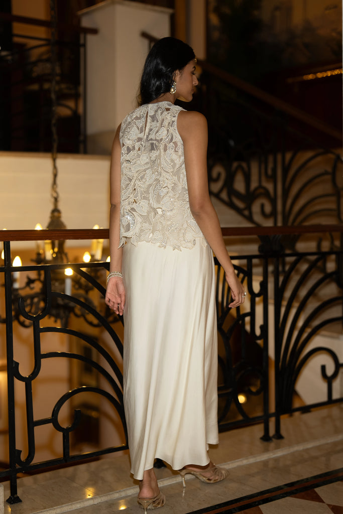 SEQUIN & BEAD EMBROIDERED SCALLOPED TOP & DRAPED SKIRT dash and dot