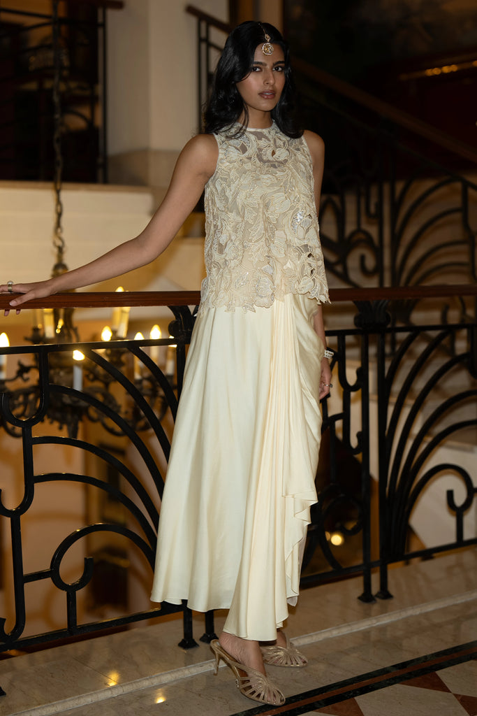 SEQUIN & BEAD EMBROIDERED SCALLOPED TOP & DRAPED SKIRT dash and dot