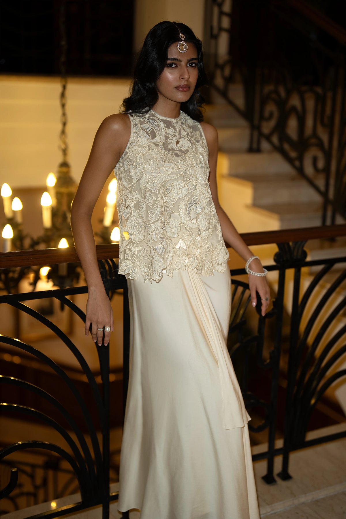 SEQUIN & BEAD EMBROIDERED SCALLOPED TOP