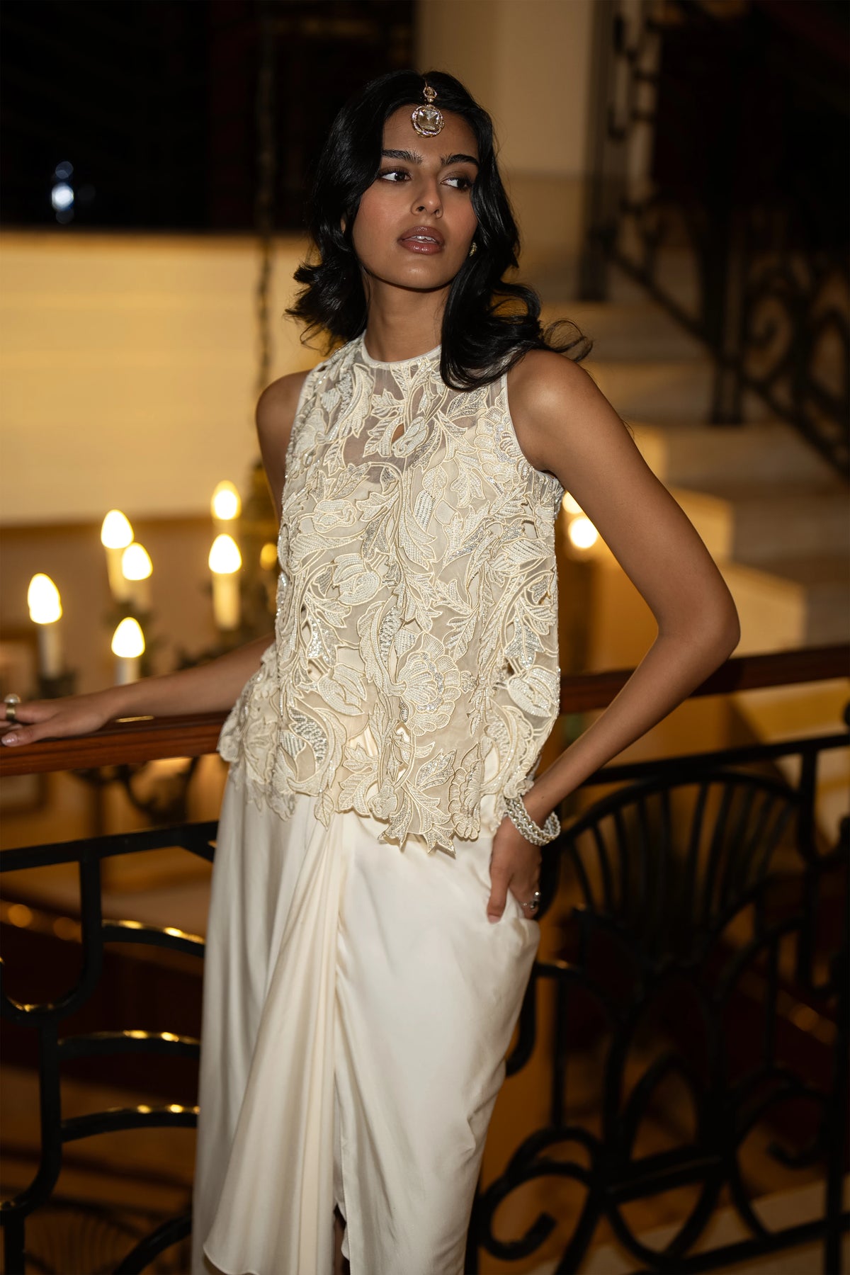 SEQUIN & BEAD EMBROIDERED SCALLOPED TOP