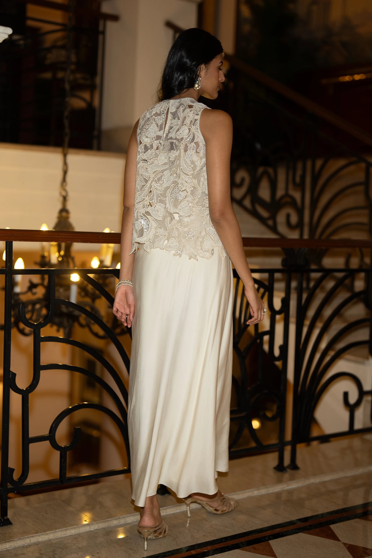 SEQUIN & BEAD EMBROIDERED SCALLOPED TOP