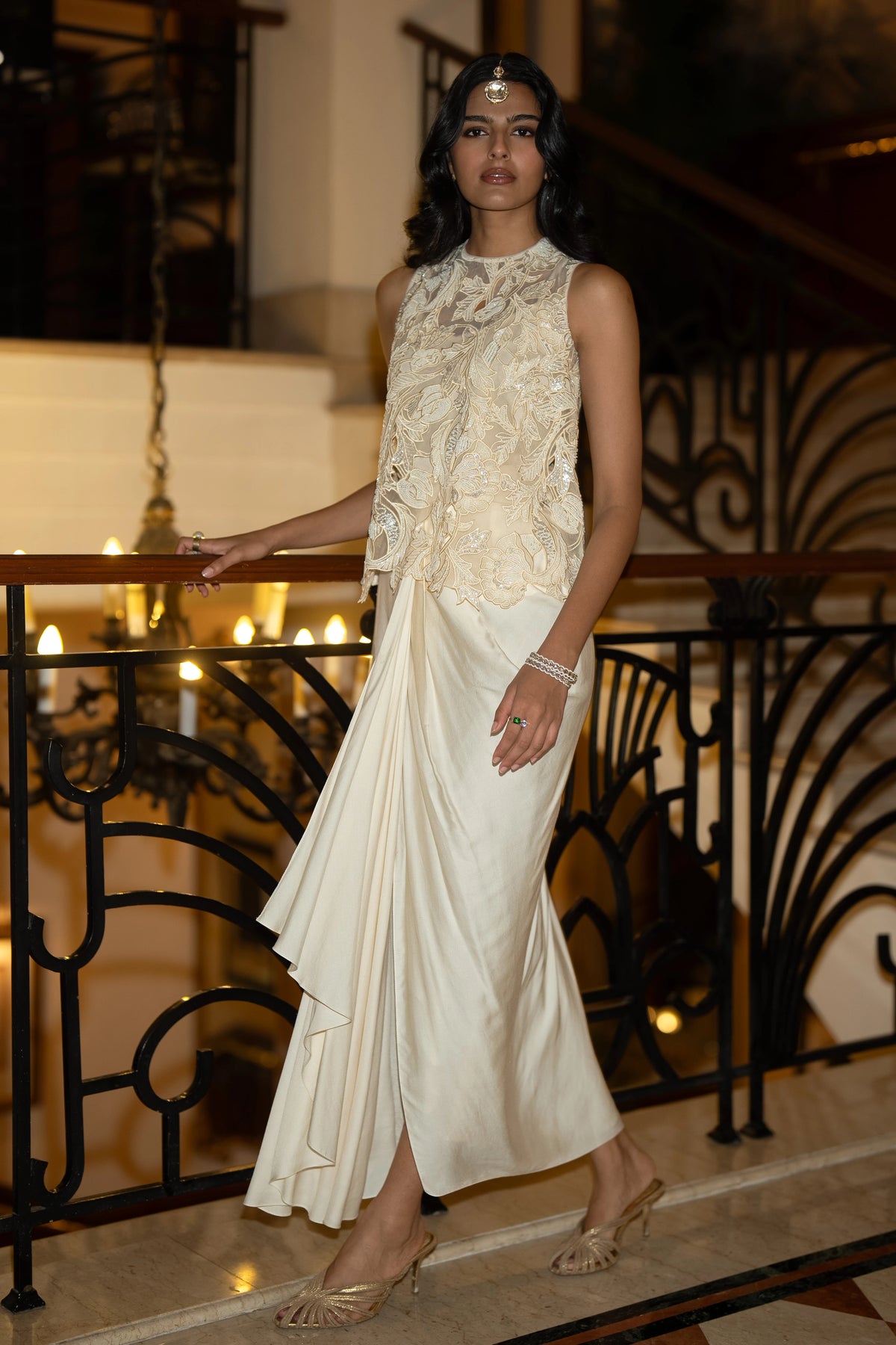 IVORY DRAPED SKIRT