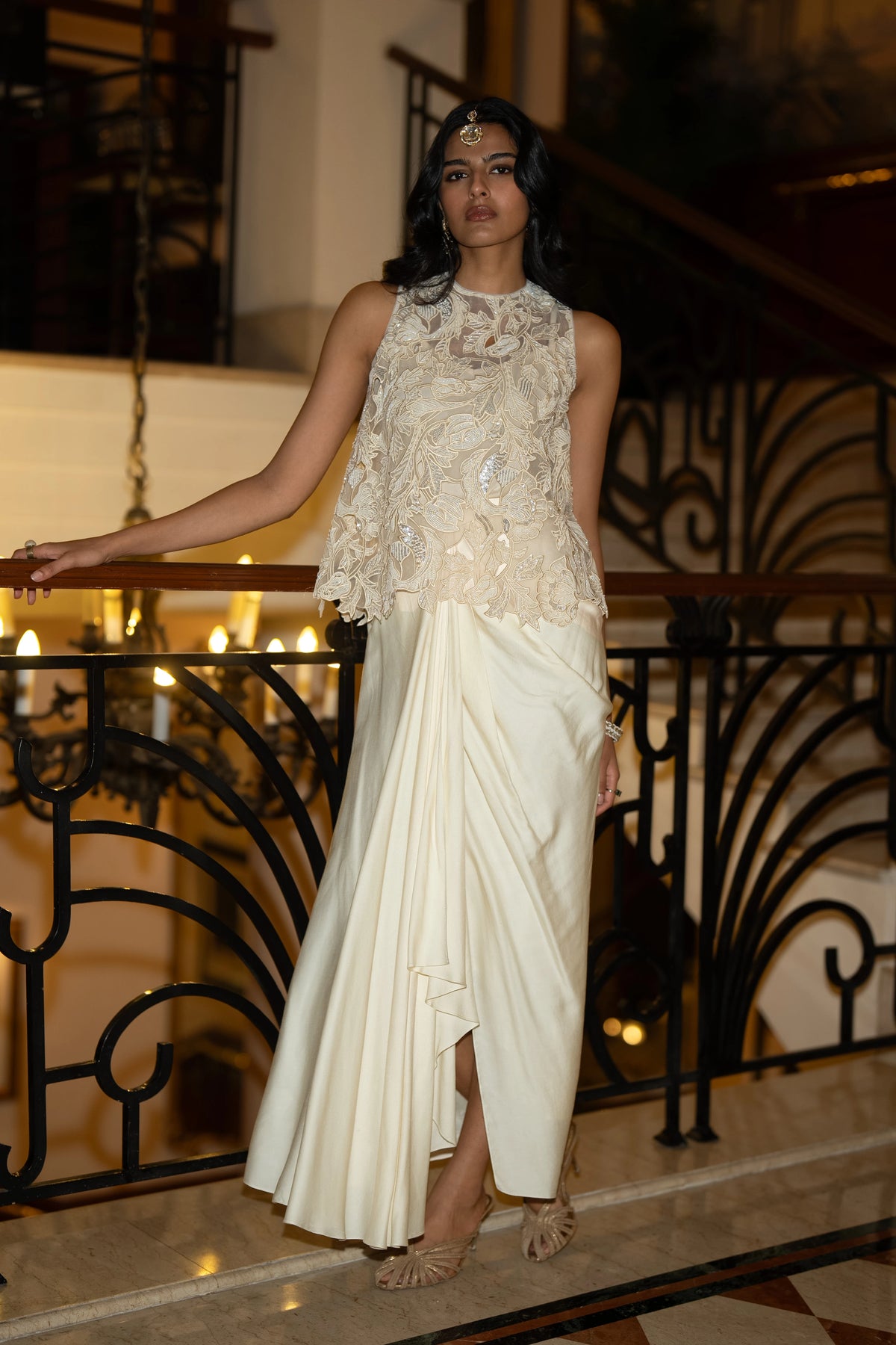 IVORY DRAPED SKIRT