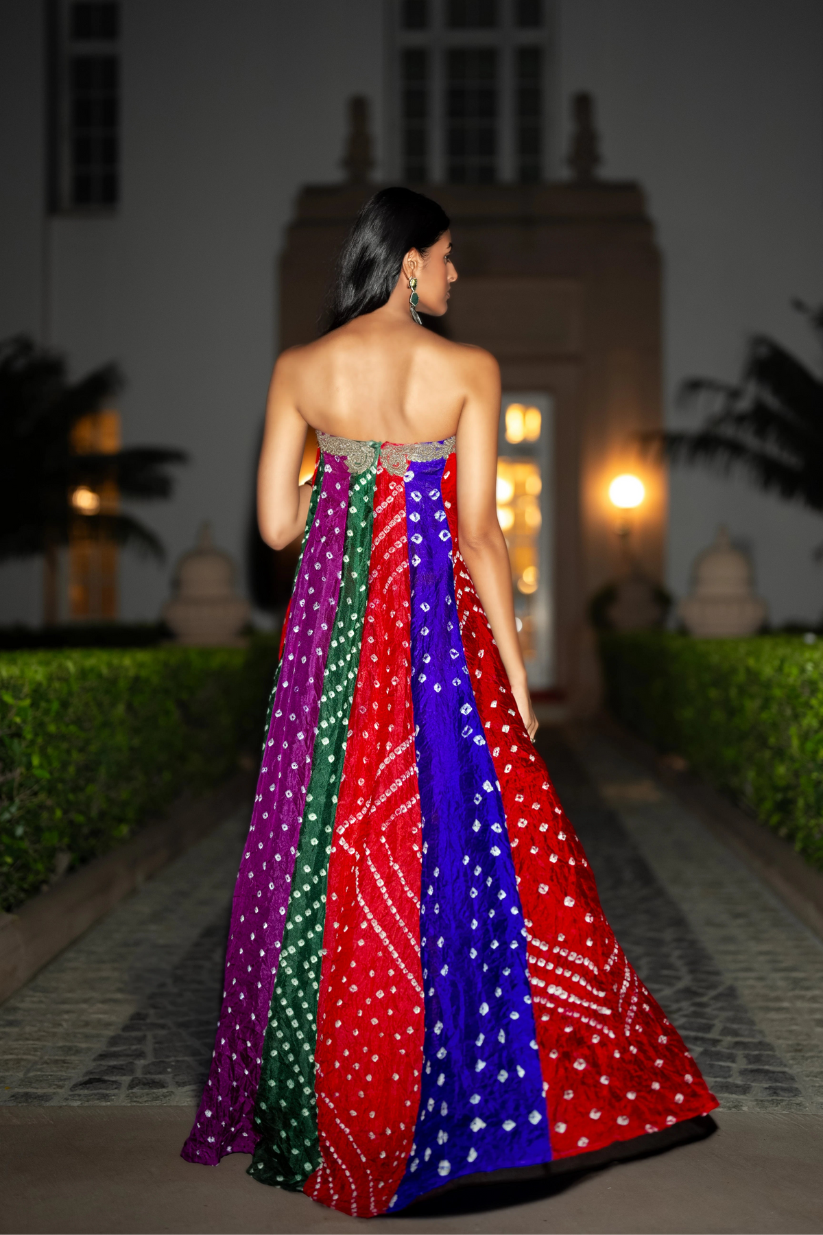EMBROIDERED BANDHANI FLARED DRESS
