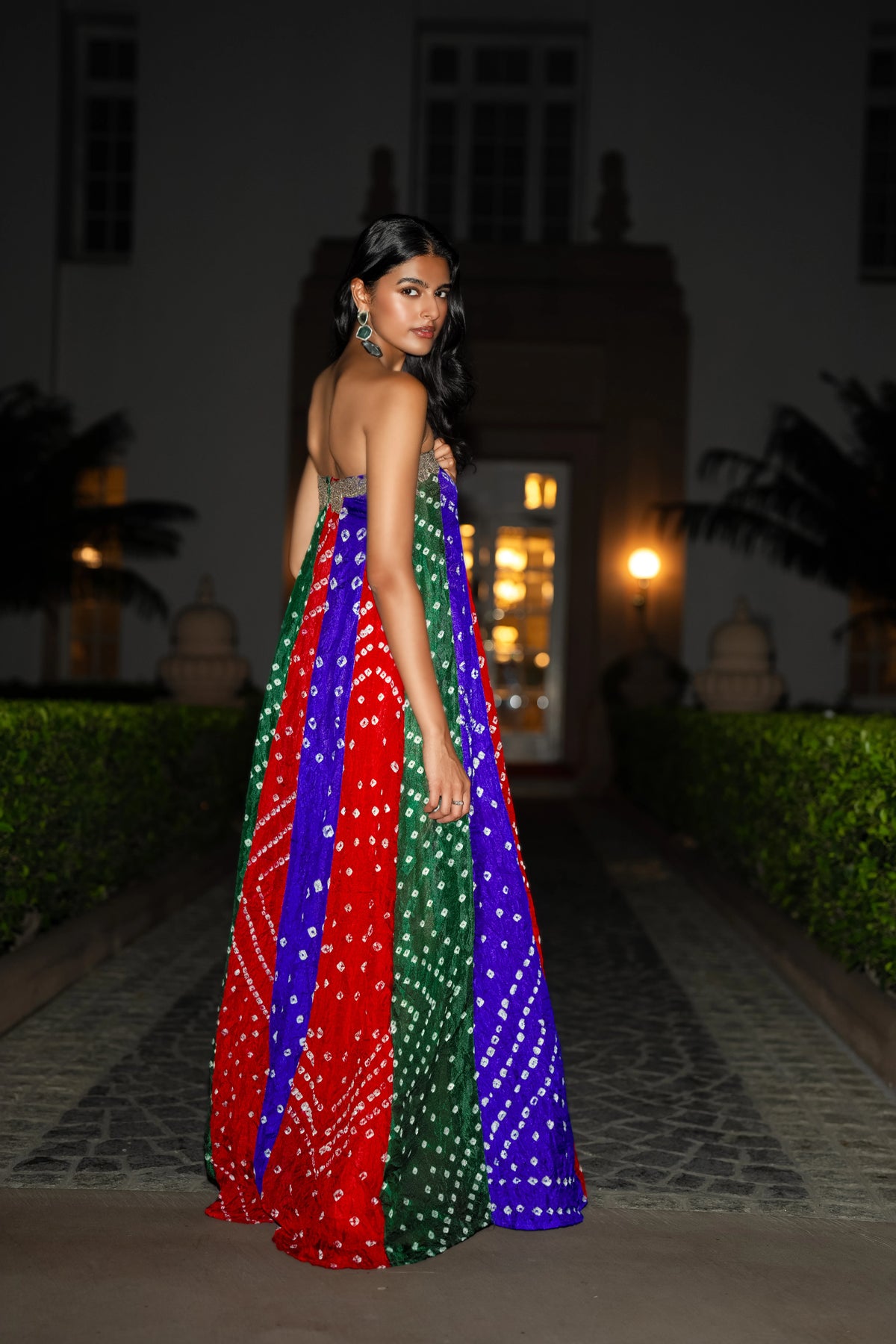 EMBROIDERED BANDHANI FLARED DRESS
