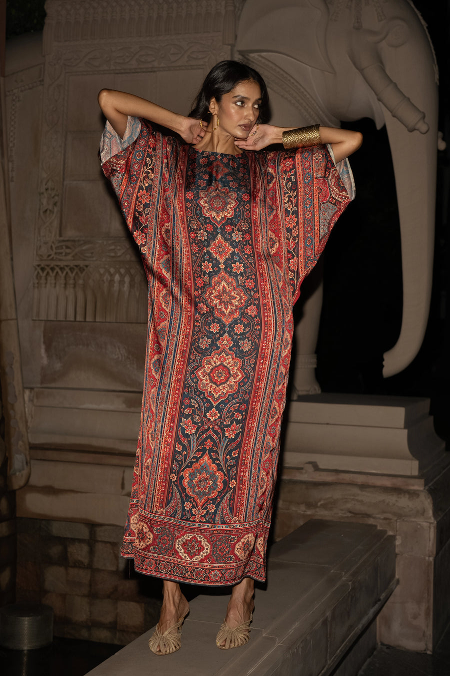 TAPESTRY PRINT KAFTAN DRESS