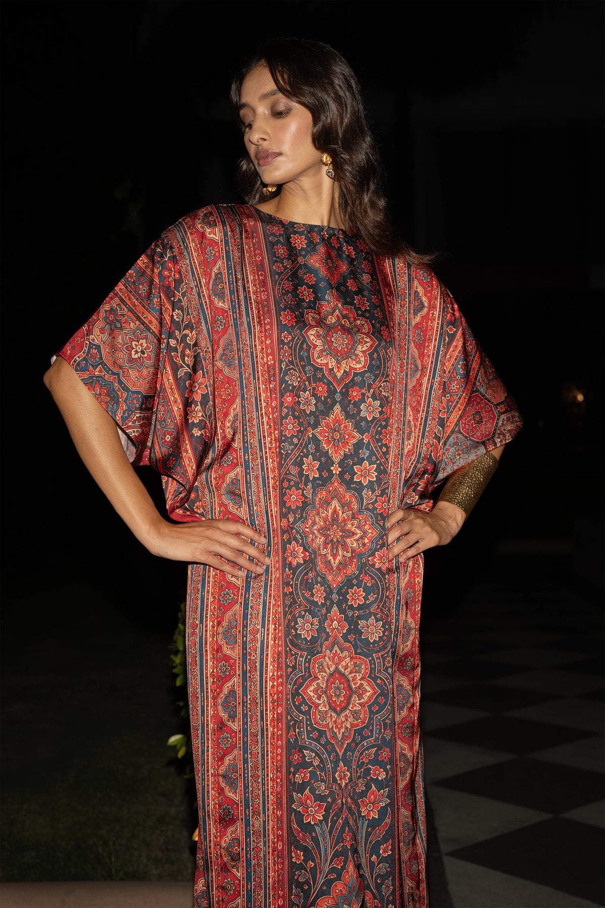 TAPESTRY PRINT KAFTAN DRESS