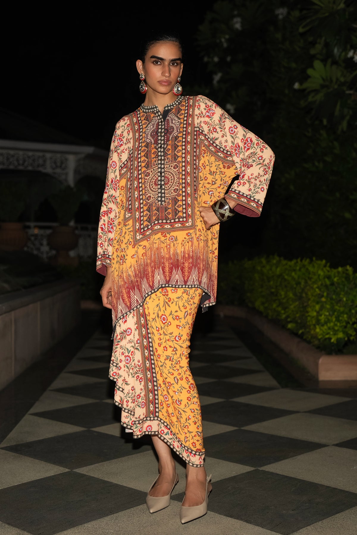 TRIBAL PANEL PRINT DRAPE SKIRT