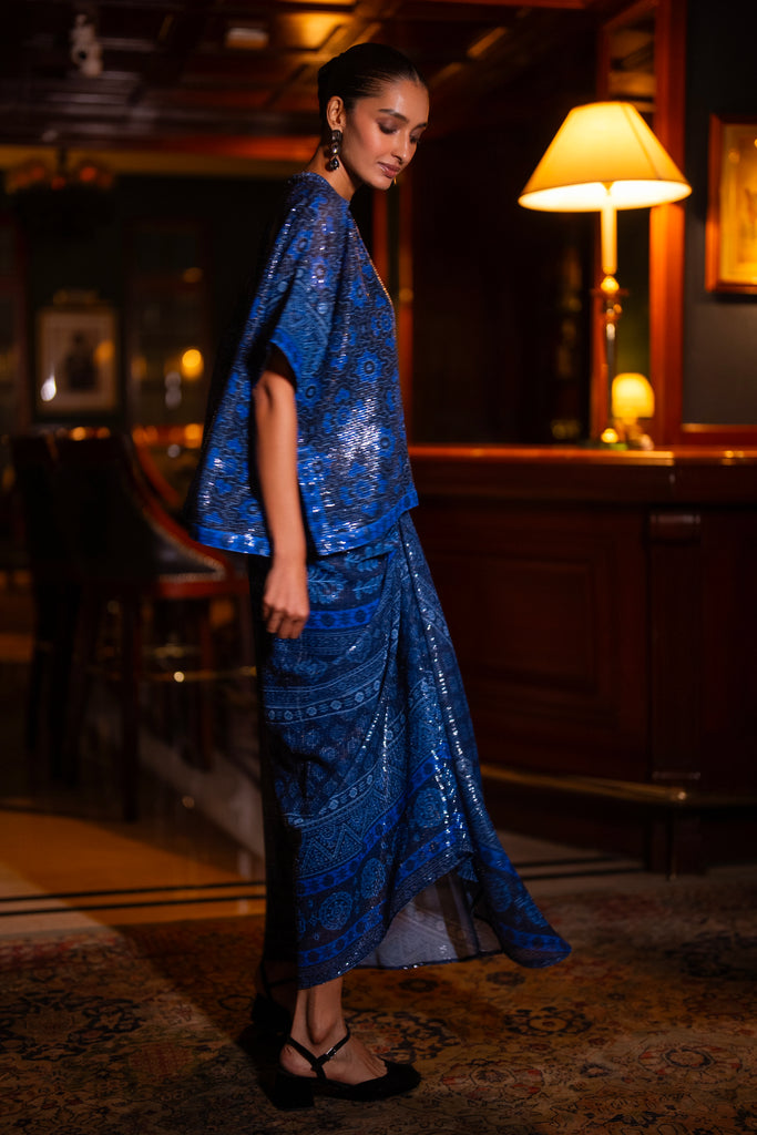 PATTERNED BLUE SEQUIN DRAPE SKIRT dash and dot